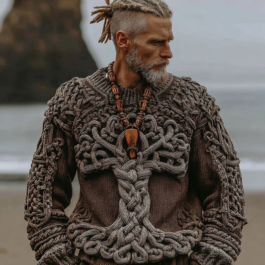 Men's Vintage Viking Celtic Knot Tree Of Life Knit Crew Neck Sweater elevenforest