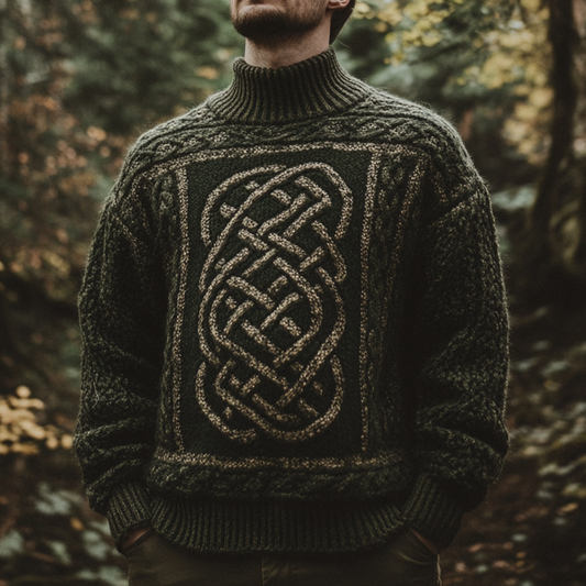 Vintage Irish Celtic Knotted Warmth Knit Jacquard Turtleneck Sweater elevenforest