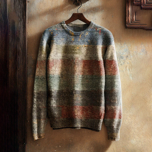 Men's Vintage Old Stripes Print Knit Pullover Sweater elevenforest