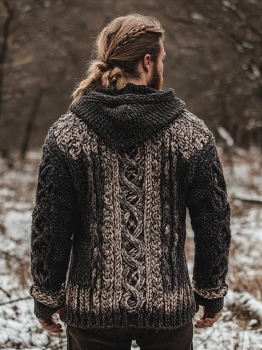 Men's Celtic Faded Contrast Color Chunky Hooded Cardigan elevenforest