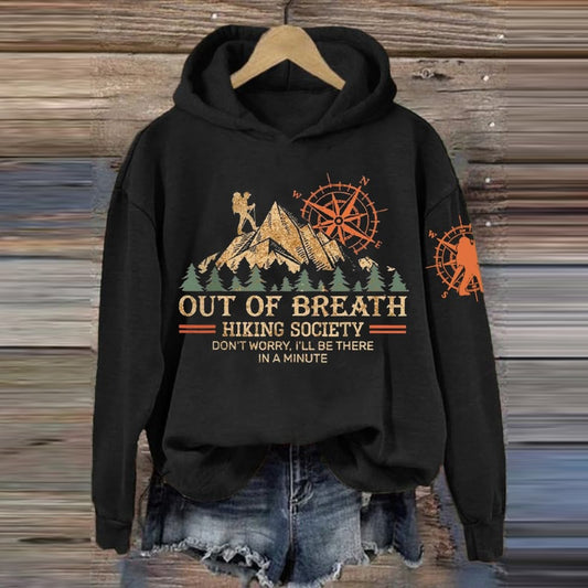 Comstylish Women's Out Of Breath Hiking Society Don't Worry I'll Be There Soon Printed Hoodie