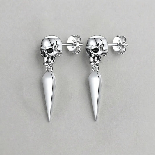 Gothic Skull Spike Drop Stud Earrings