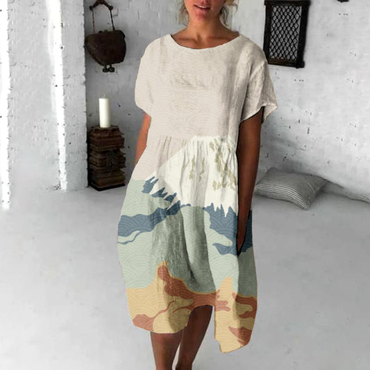 Comstylish Vintage Japanese Art Flowy Midi Dress