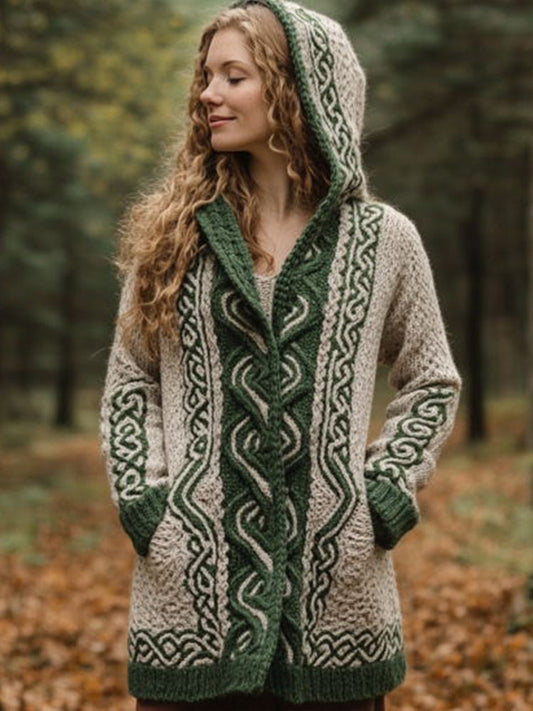 Women's Irish Celtic Knot Cozy Knit Hooded Cardigan artswardrobe