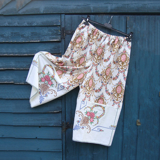 Baroque Vintage Remake Floral Embroidered Casual Pants artswardrobe