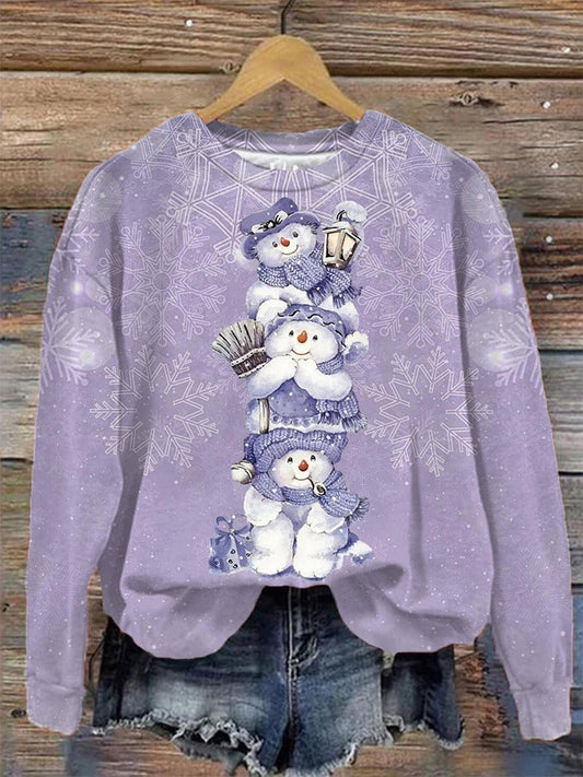 Comstylish Purple Awareness Snowman Print Sweatshirt