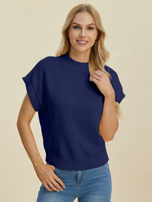 Lola® | Double Take full-size sweater with a stand-up collar and short sleeves