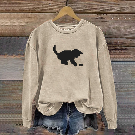 Comstylish Fun Mosaic Cat Print Casual Crew Neck Sweatshirt