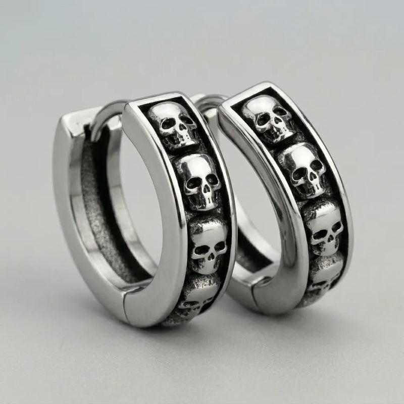 Skull Eternity Huggie Hoop Earrings