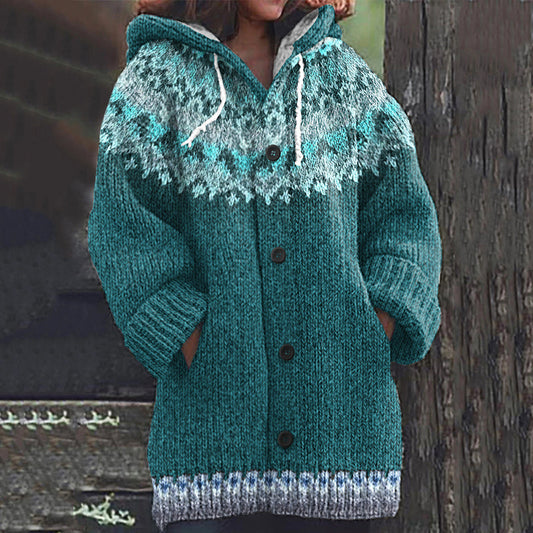 Vintage Tribal Icelandic Knitted Pattern Cozy Cardigan Sweater elevenforest