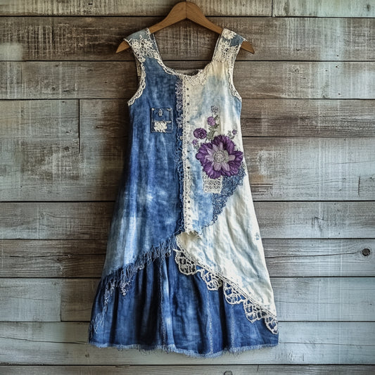 Violet Floral Lace Patchwork Vest Dress artswardrobe