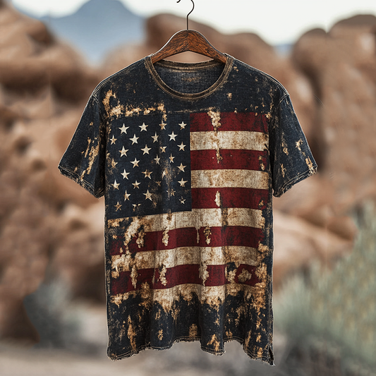 Men's American Independence Day Flag Art Vintage Linen T-shirt artswardrobe