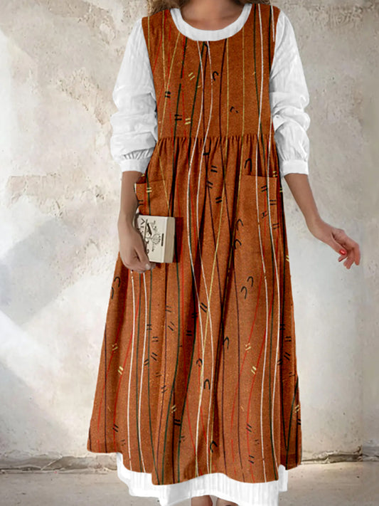 Retro Japanese Linen Textile Pinafore Midi Dress artswardrobe