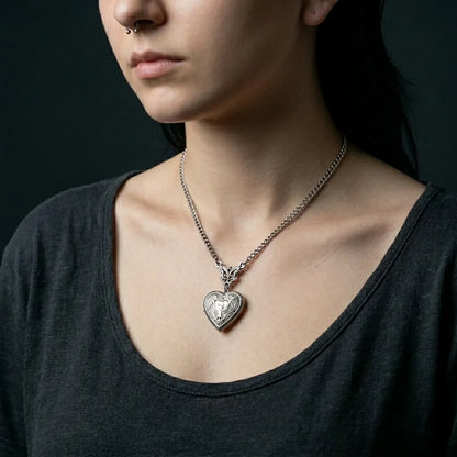 Gothic Bat Heart Locket Necklace