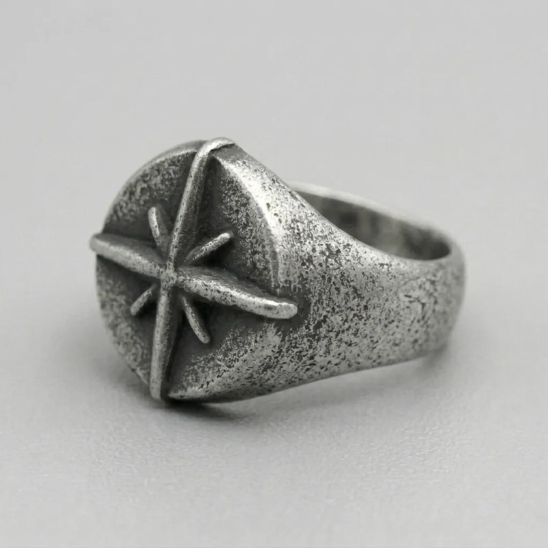North Star Compass Rose Signet Ring