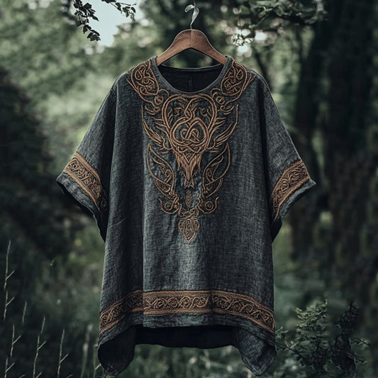 Men's Tribal Viking Dragon Head Embroidery Casual T Shirt artswardrobe