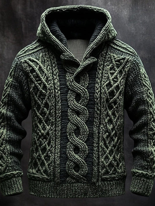Men's Retro Celtic Knot Knitted Cozy Hooded Sweater elevenforest