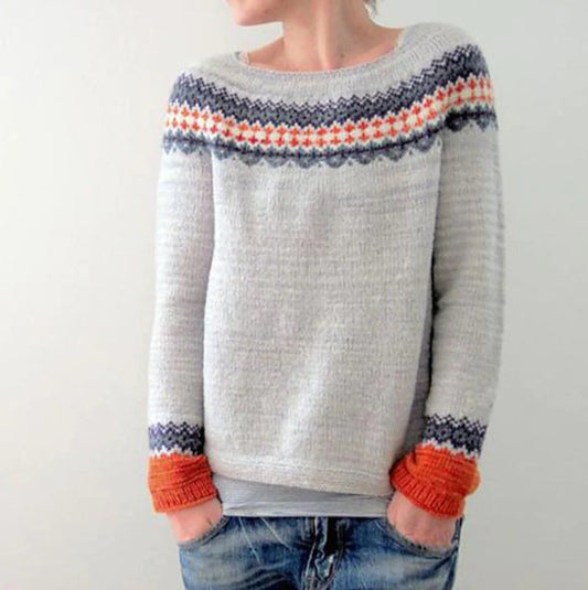 Vintage Round Neck Color Block Loose Pullover Sweater elevenforest