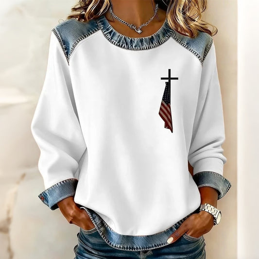 Comstylish Women's Cross Flag Casual Sweatshirt
