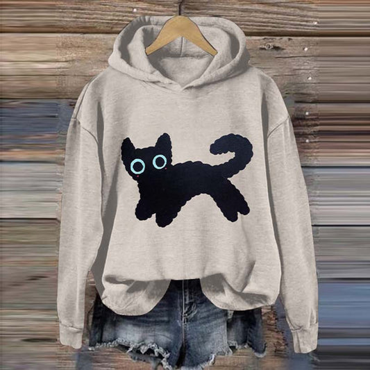 Cat Print Long Sleeve Casual Hoodie elevenforest