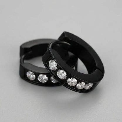 Black Stainless Steel Crystal Huggie Hoop Earrings