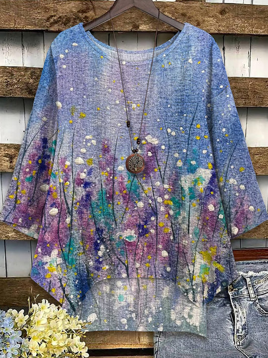 Women's Flower Print Short Sleeve Top artswardrobe