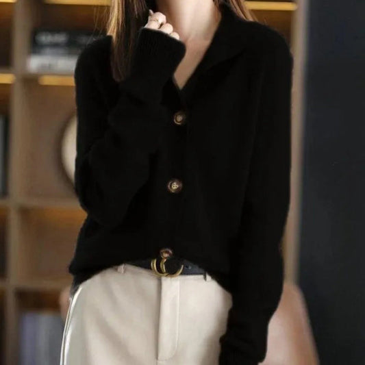 Vintage Solid Color Buttoned Turtleneck Cardigan elevenforest