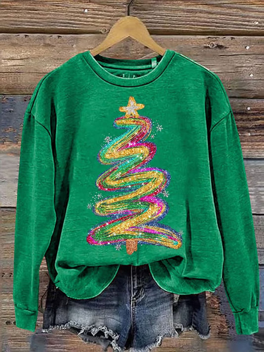 Comstylish Women's Colorful Christmas Tree Print Sweatshirt