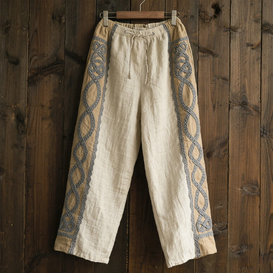 Women's Celtic Knot Embroidery Lace  Art Comfort Casual Pants artswardrobe