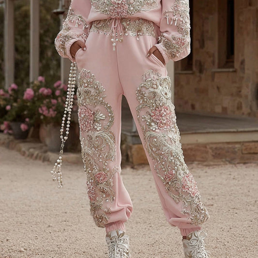 Comstylish Women's Floral Embroidery Art Casual Sweatpants