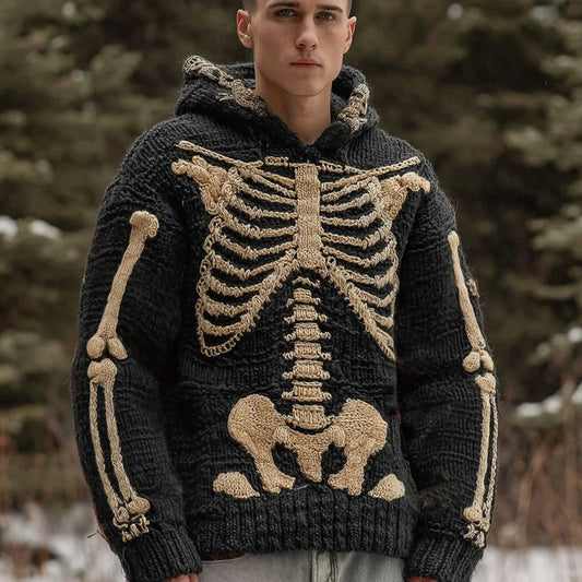 Men's Halloween Skeleton Pattern Knit Hooded Sweater artswardrobe