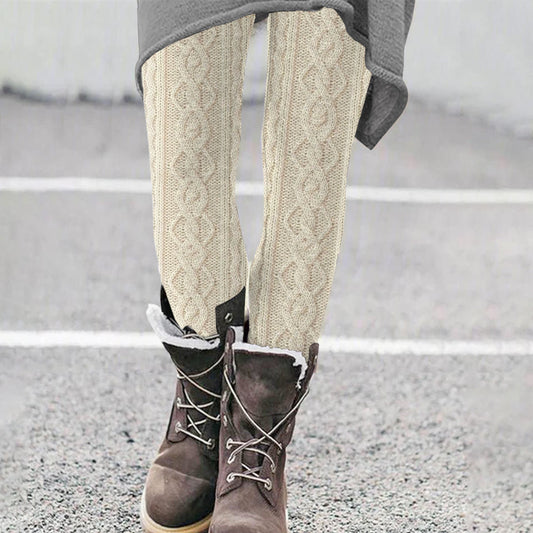 Vintage Pure Wool Pattern Cozy Knit Leggings artswardrobe