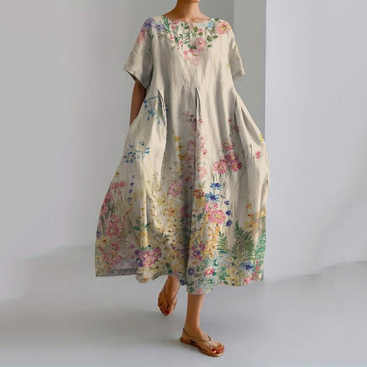 Comstylish Vintage Botanical Floral Print Casual Loose Dress