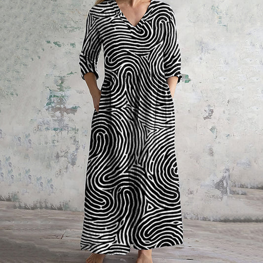 Vintage  Illusion Art Pattern Women's Linen Dress artswardrobe