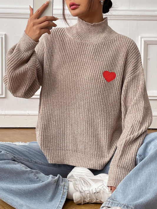 Gabriela® | Long-sleeved turtleneck sweater with a heart pattern and dropped shoulders