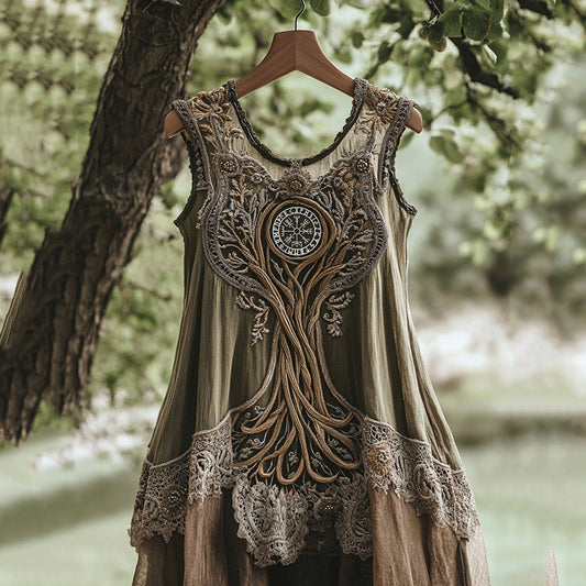 Women's Vintage Viking Tree Of Life Rune Comfort Long Dress artswardrobe
