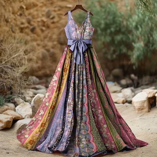 Women's Vintage Floral Art Print Cotton And Linen Dress artswardrobe