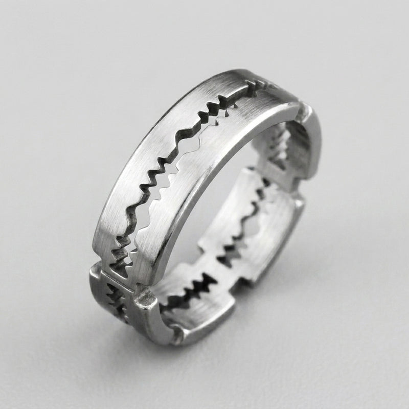 Serrated Blade Cut-Out Silver Band Ring