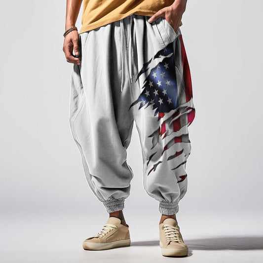 Vintage Flag Independence Day Print Drawstring Sweatpants elevenforest