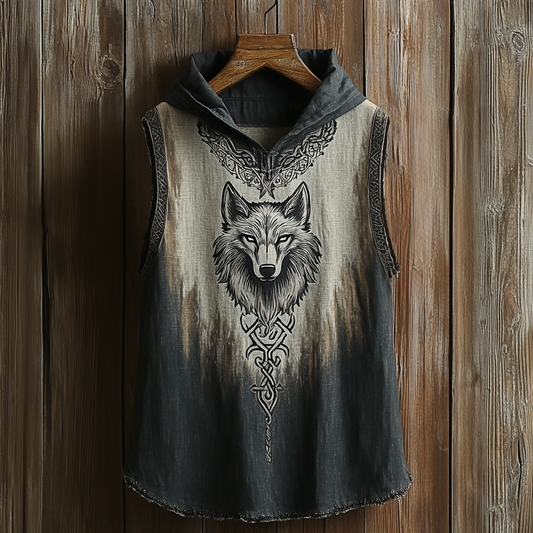 Men's Viking Wolf Head Celtic Mythology Hooded Tank Top artswardrobe
