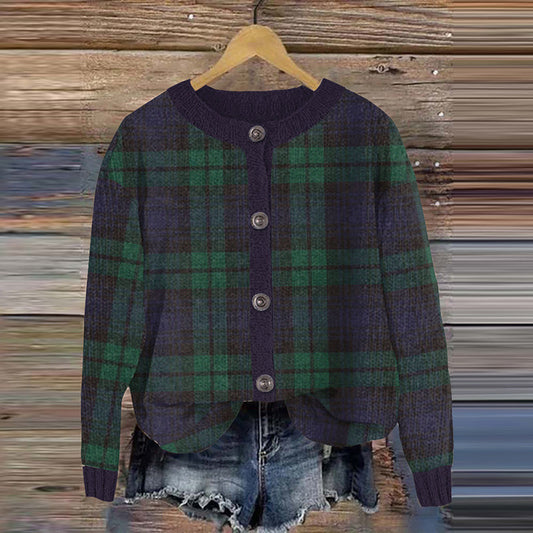Vintage Icelandic Check Knitted Warm Women's Button Sweater elevenforest