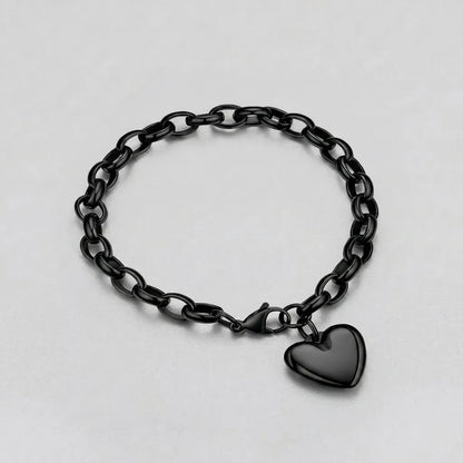 Black Heart Charm Cable Link Bracelet