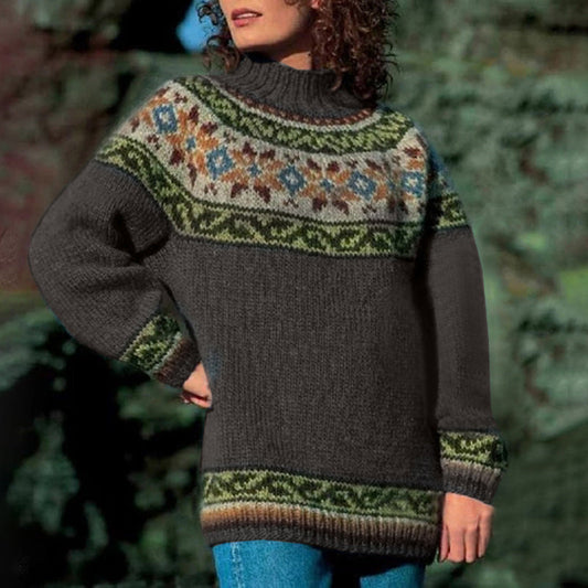 Vintage Turtleneck Long Sleeve Jacquard Sweater elevenforest