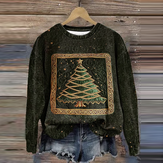 Comstylish Women's Christmas Tree Print Crew Neck Casual Sweatshirt