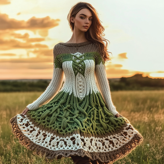 Women's Irish Celtic Knot Gradient Knit Sweater Dress elevenforest