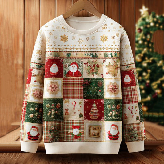 Comstylish Women's Christmas Patchwork Print Casual Hoodie