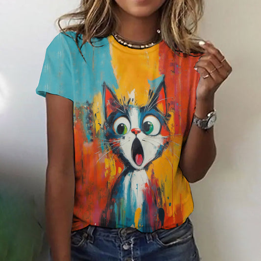 Comstylish Pop Art Shocking Cat Color T-shirt