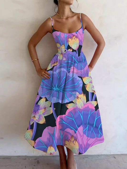 Women's Vacation Retro Multicolor Flowers Art Print Dress