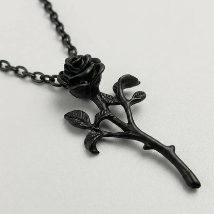 Eternal Black Rose Stem Necklace