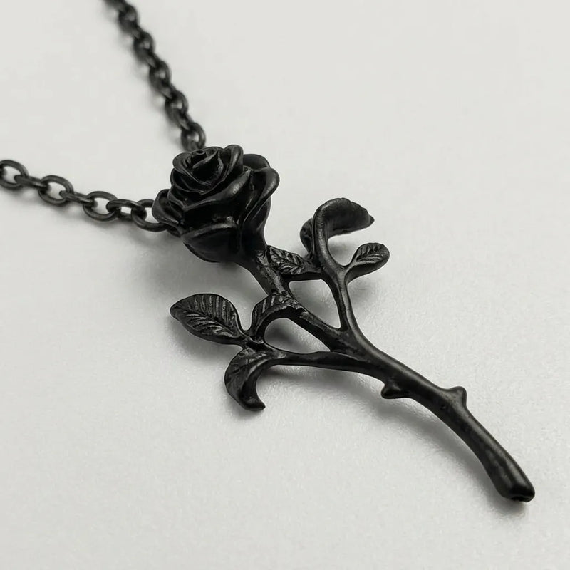 Eternal Black Rose Stem Necklace